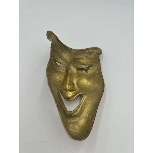 Vintage  Solid Brass Comedy theatre mask wall hanging decor tragedy half mask - Picture 4 of 6